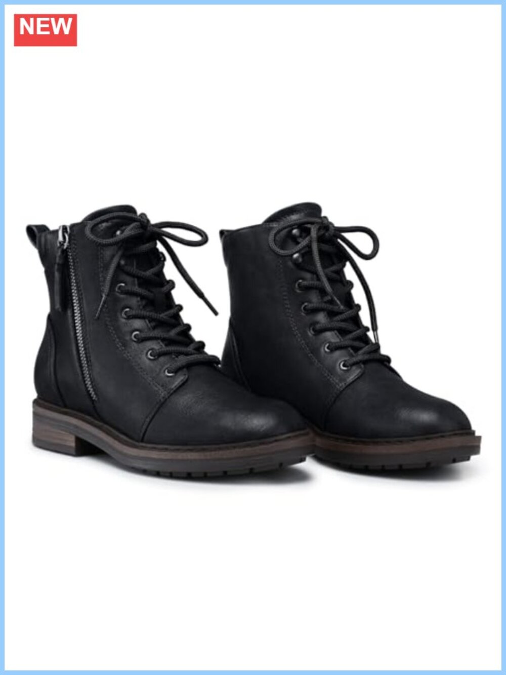 Lace-Up Flat Combat Boots Faux Leather Ankle Boots Memory Foam
